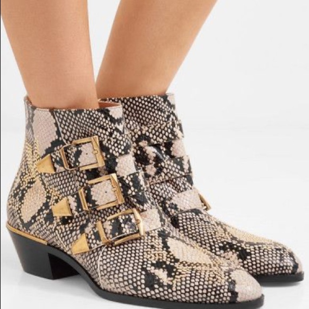 Chloé Susanna studded Python-print leather booties